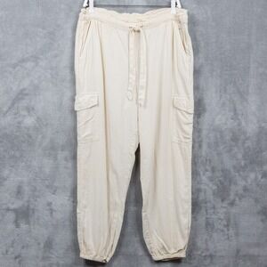 AERIE Baggy Lightweight Cargo Jogger Pants Cream Drawstring‎ Waist Sz M